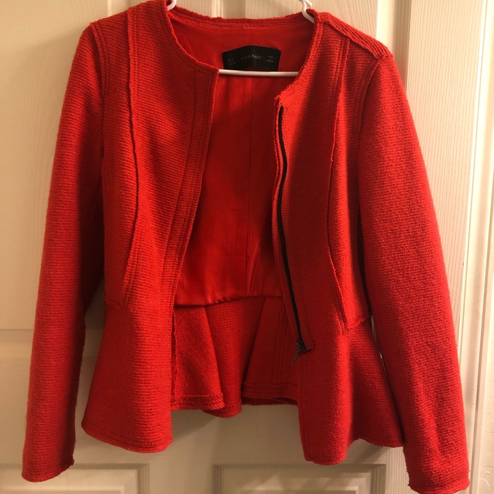Zara Orange Tweed Jacket Size S